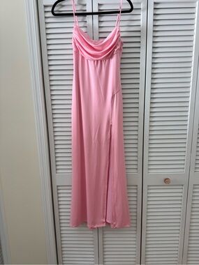 Hello Molly Light Pink Satin Slip Dress with Cowl Neck